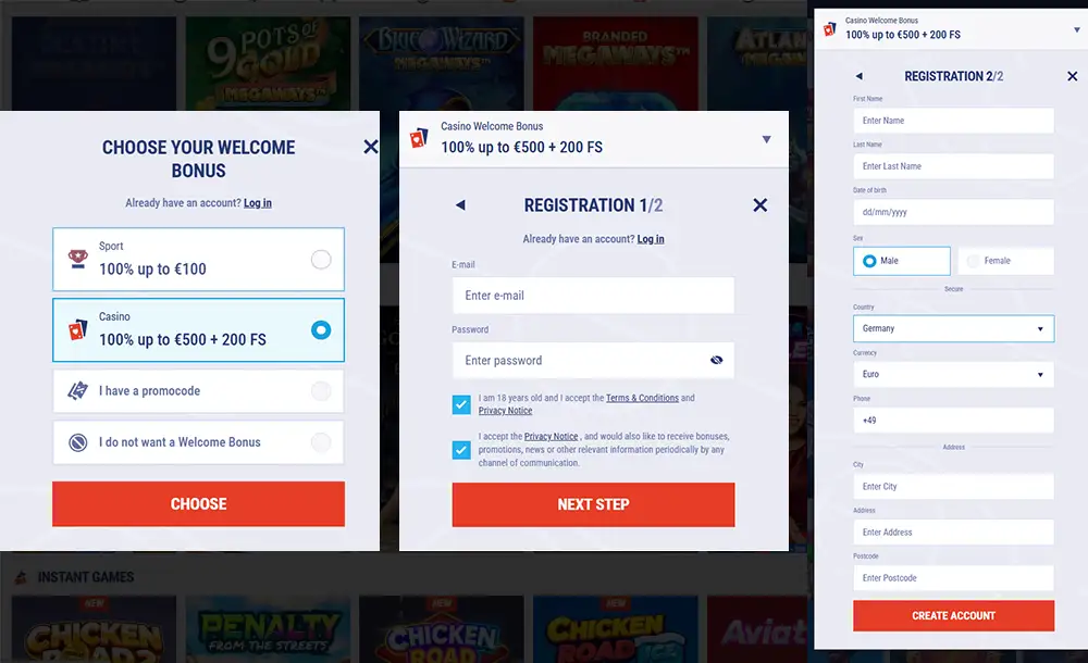 Registro en Tikitaka Casino México con selección de bono