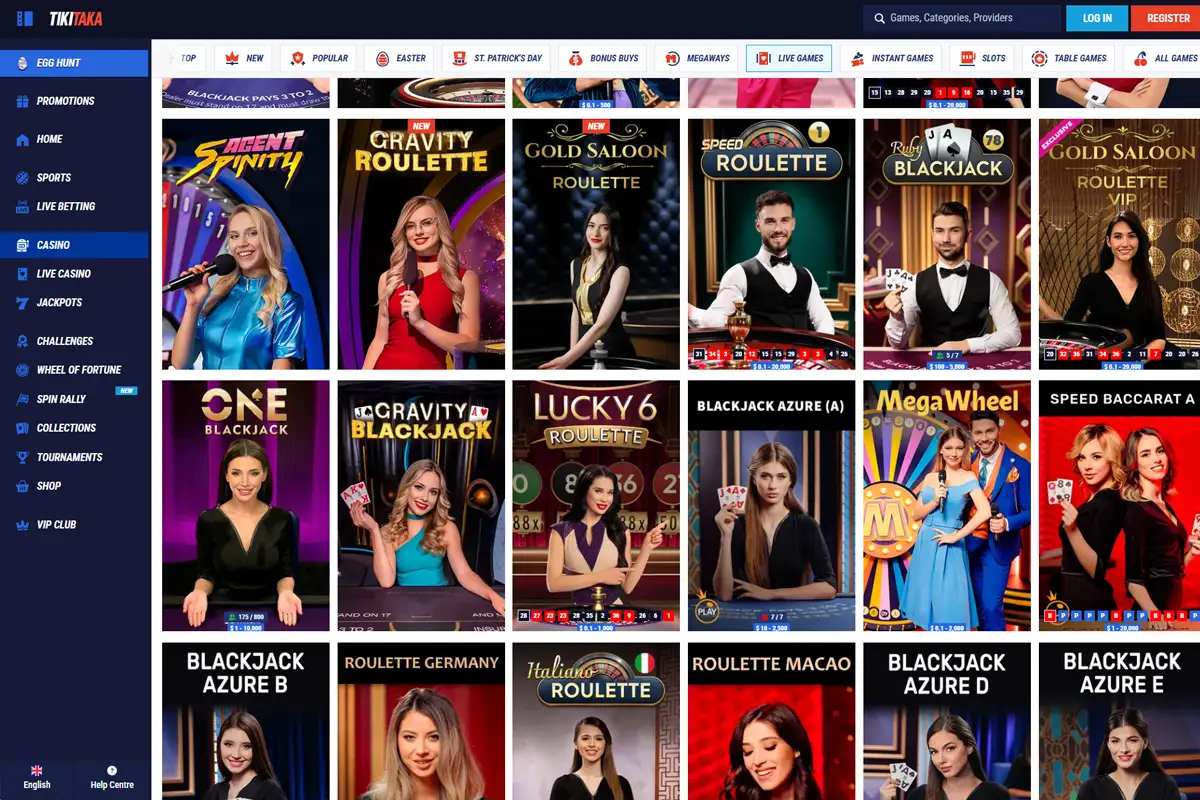 Interfaz del lobby de juegos en Tikitaka Casino
