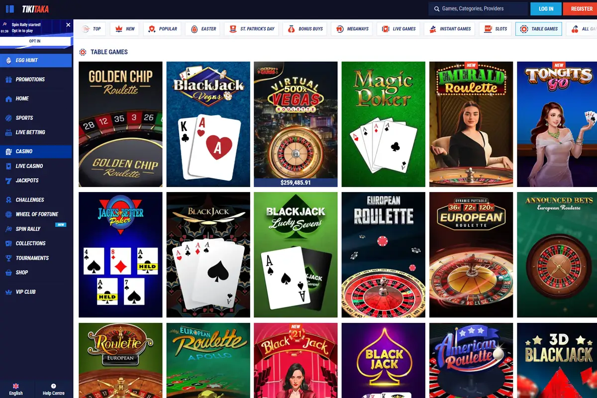 Juegos de mesa en Tikitaka Casino con ruleta y blackjack